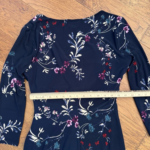 Lauren Ralph Blue Purple Faux Wrap 3/4 Sleeve Jersey Stretch Sheath Dress Sz 8 - Picture 10 of 11